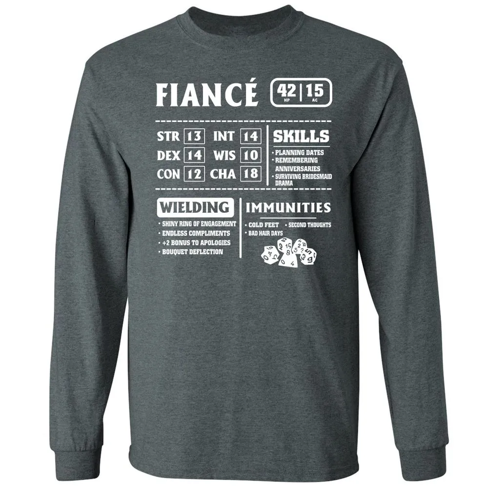 Fiance Stats Long Sleeve T-Shirt - Dark Heather - 15