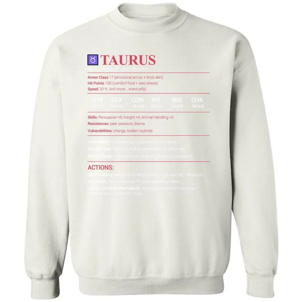Taurus Stats Classic Unisex Sweatshirt - White - 12