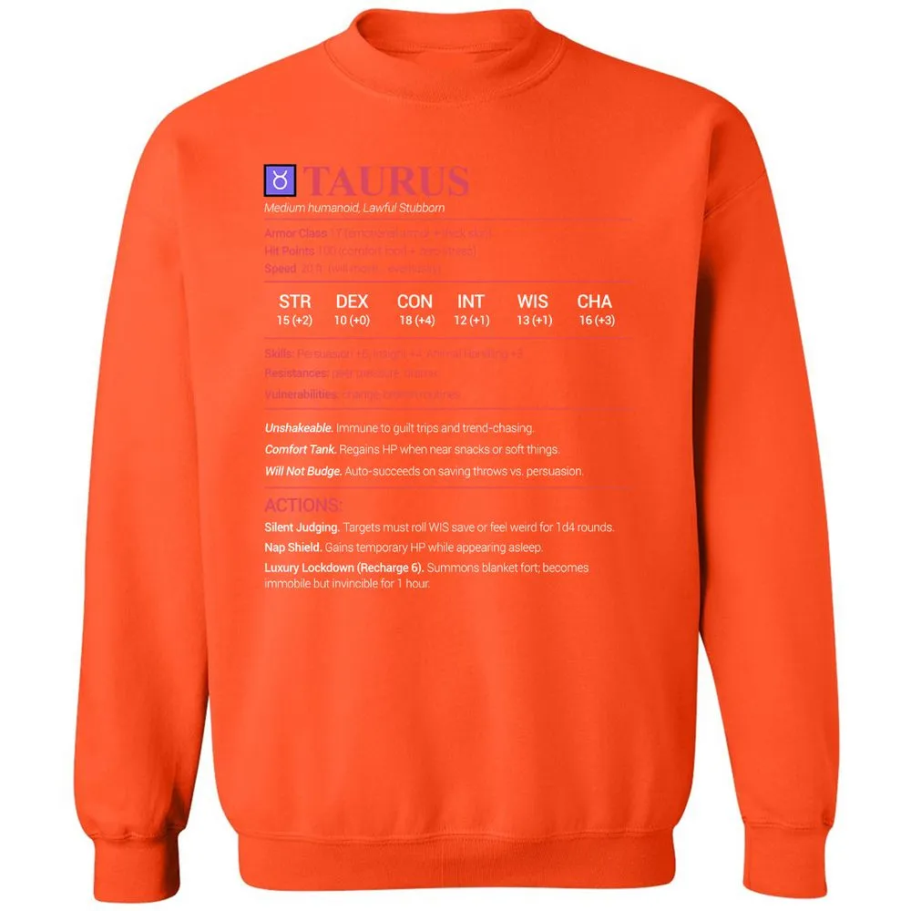 Taurus Stats Classic Unisex Sweatshirt - Orange - 10