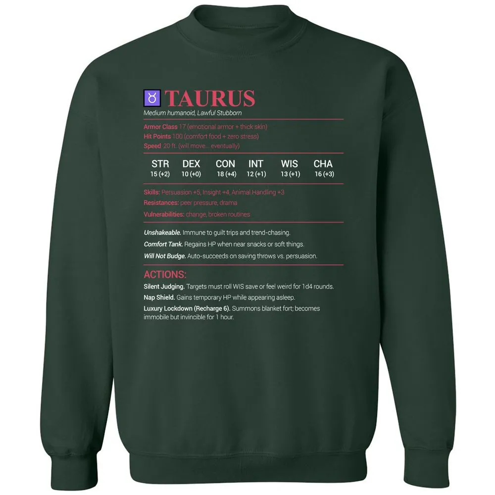 Taurus Stats Classic Unisex Sweatshirt - Forest Green - 4