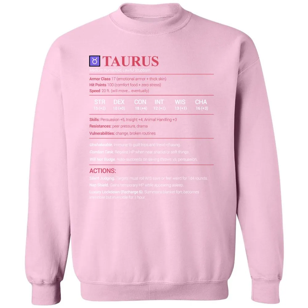 Taurus Stats Classic Unisex Sweatshirt - Light Pink - 3