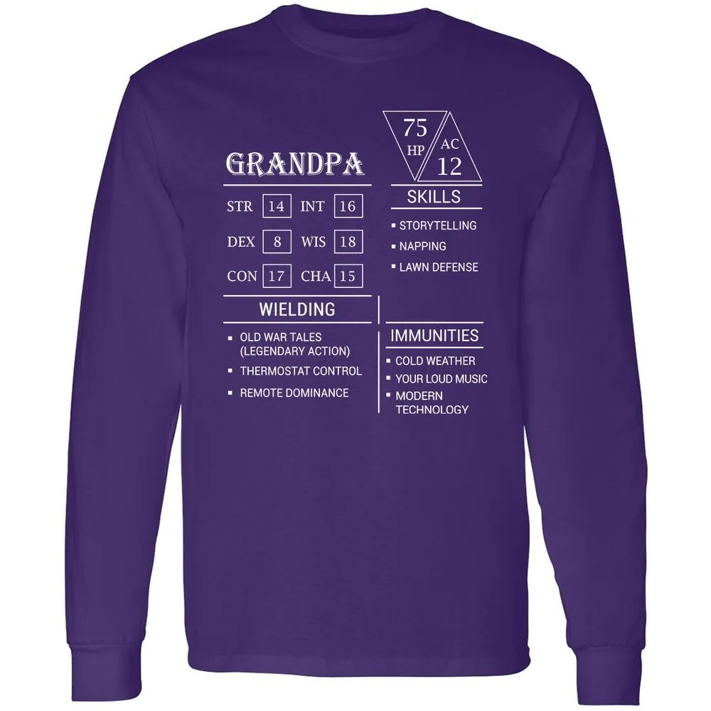 Grandpa Stats Long Sleeve T-Shirt - Purple - 13