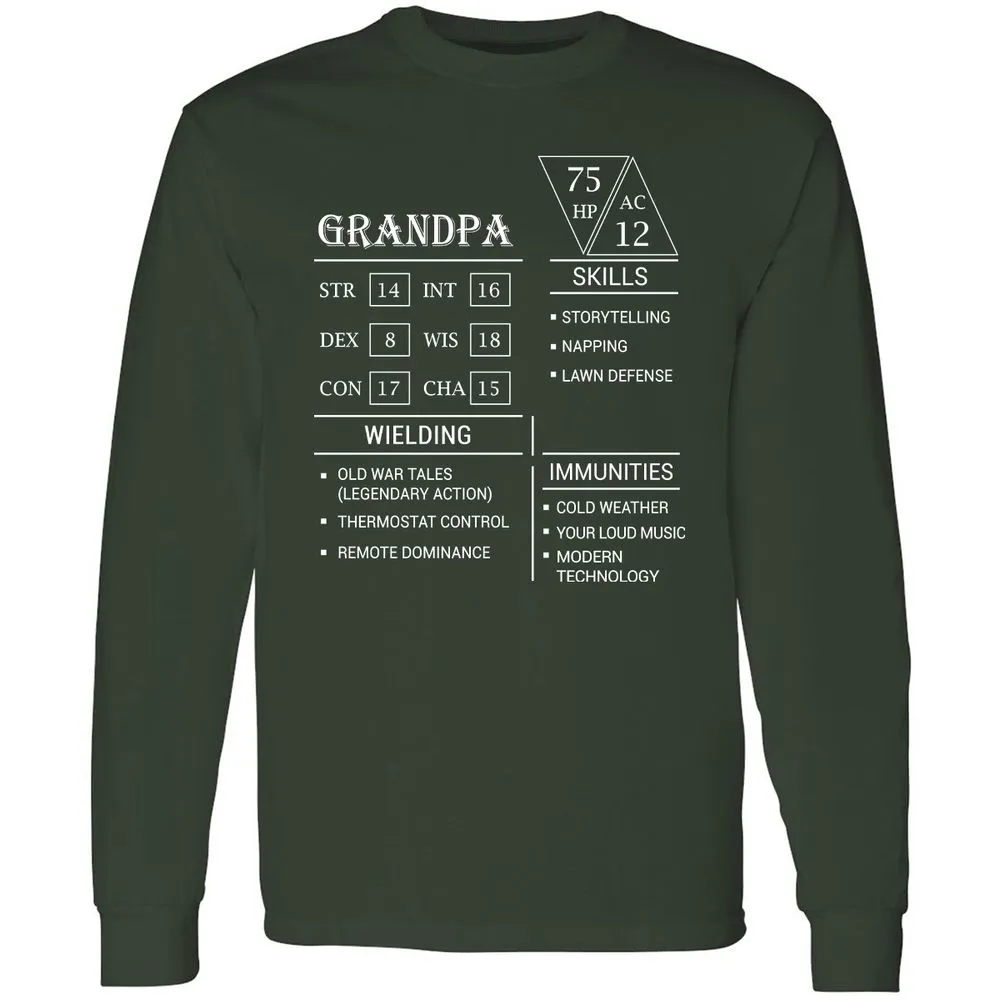 Grandpa Stats Long Sleeve T-Shirt - Forest Green - 4