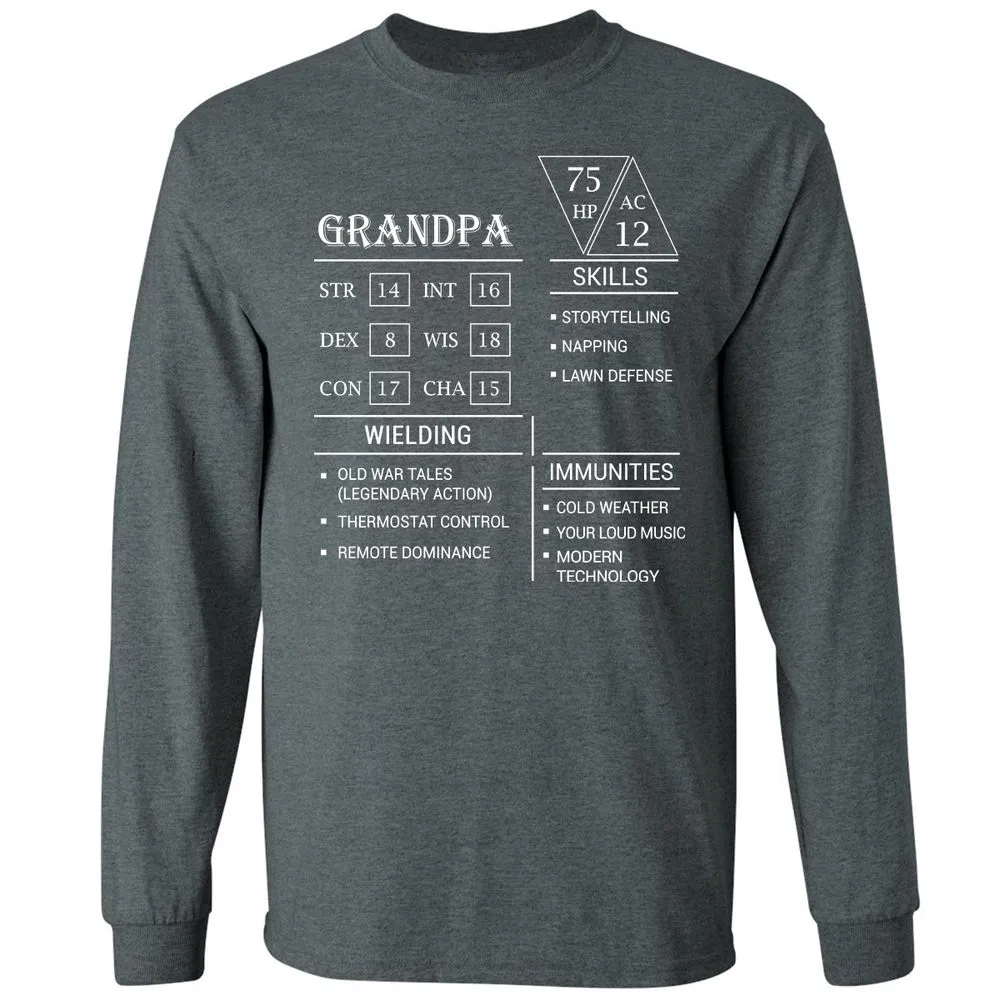 Grandpa Stats Long Sleeve T-Shirt - Dark Heather - 15