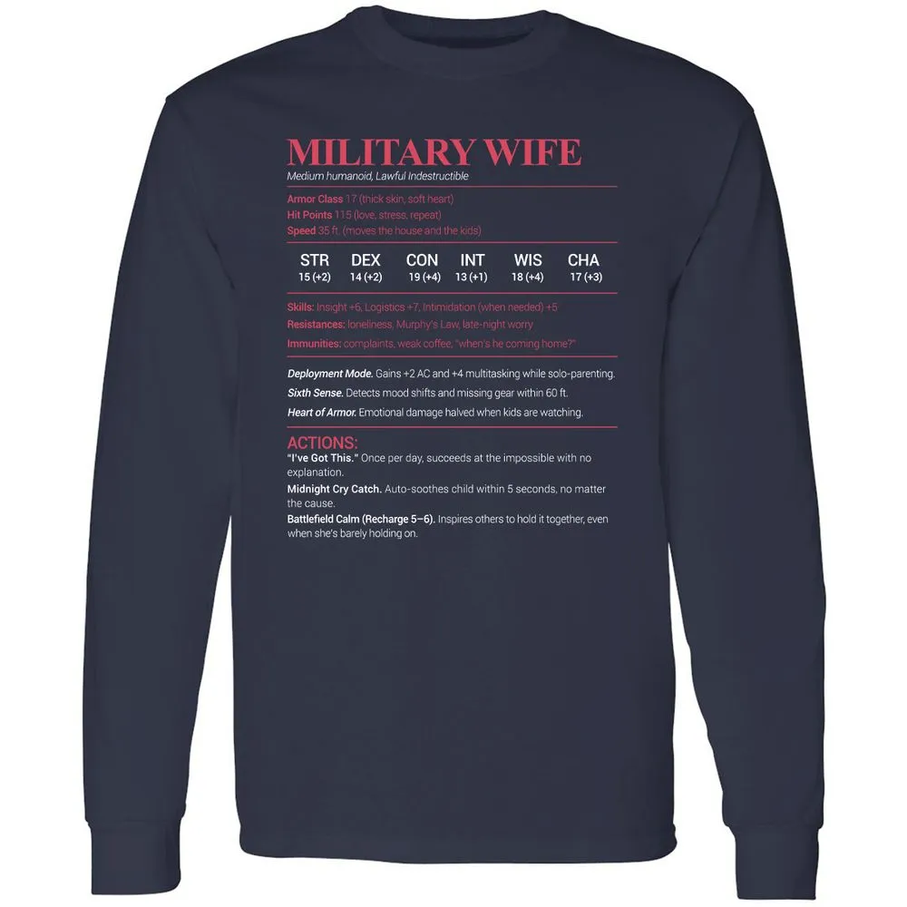 Military Wife Stats Long Sleeve T-Shirt - Navy - 2