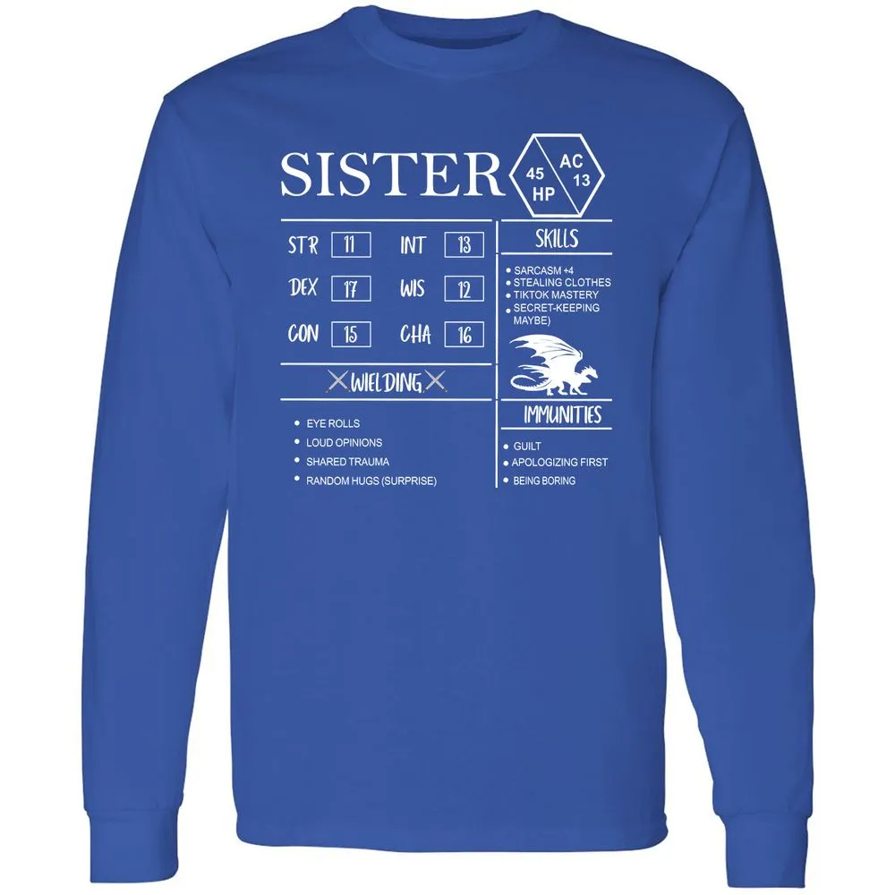 Sister Stats Long Sleeve T-Shirt - Royal - 8