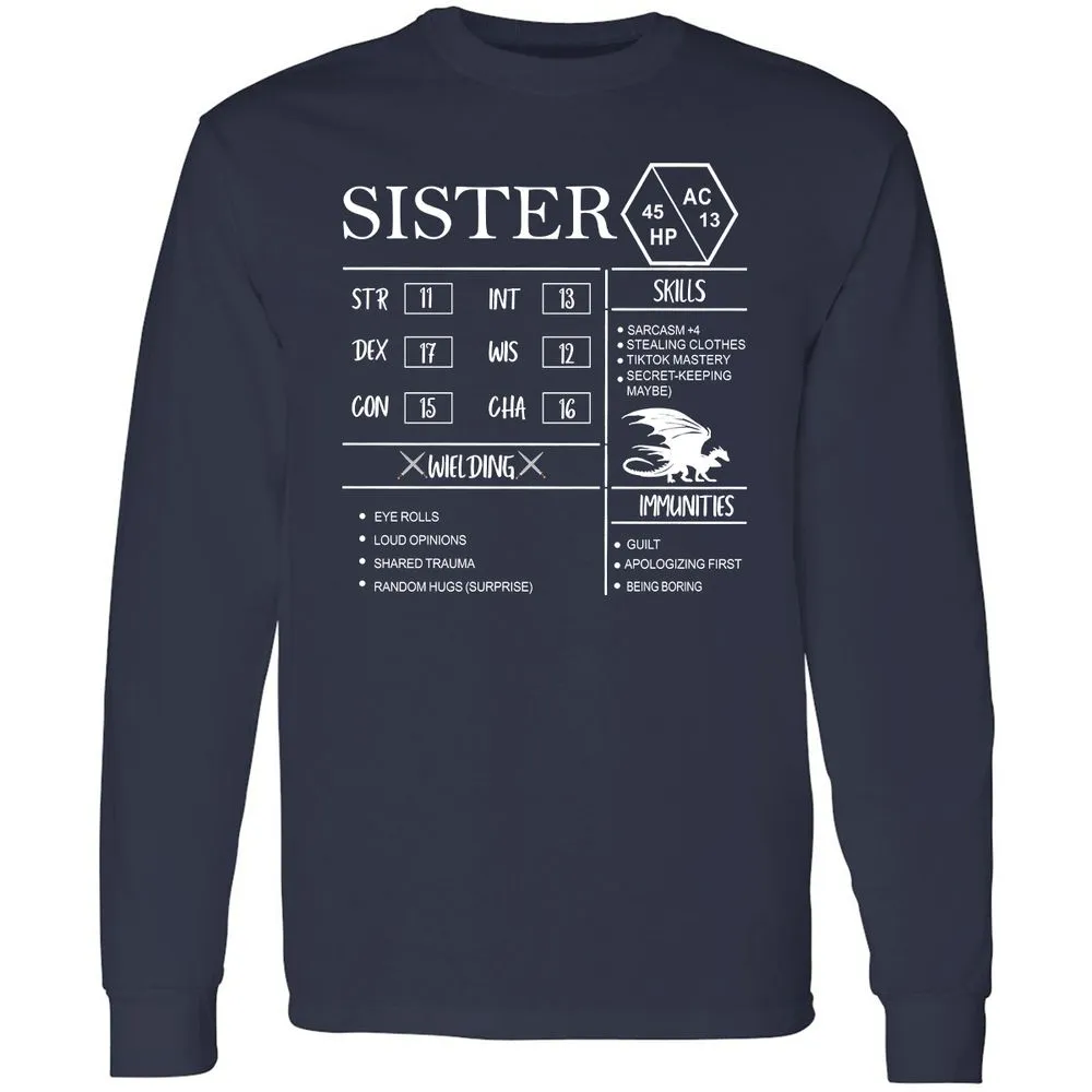 Sister Stats Long Sleeve T-Shirt - Navy - 2
