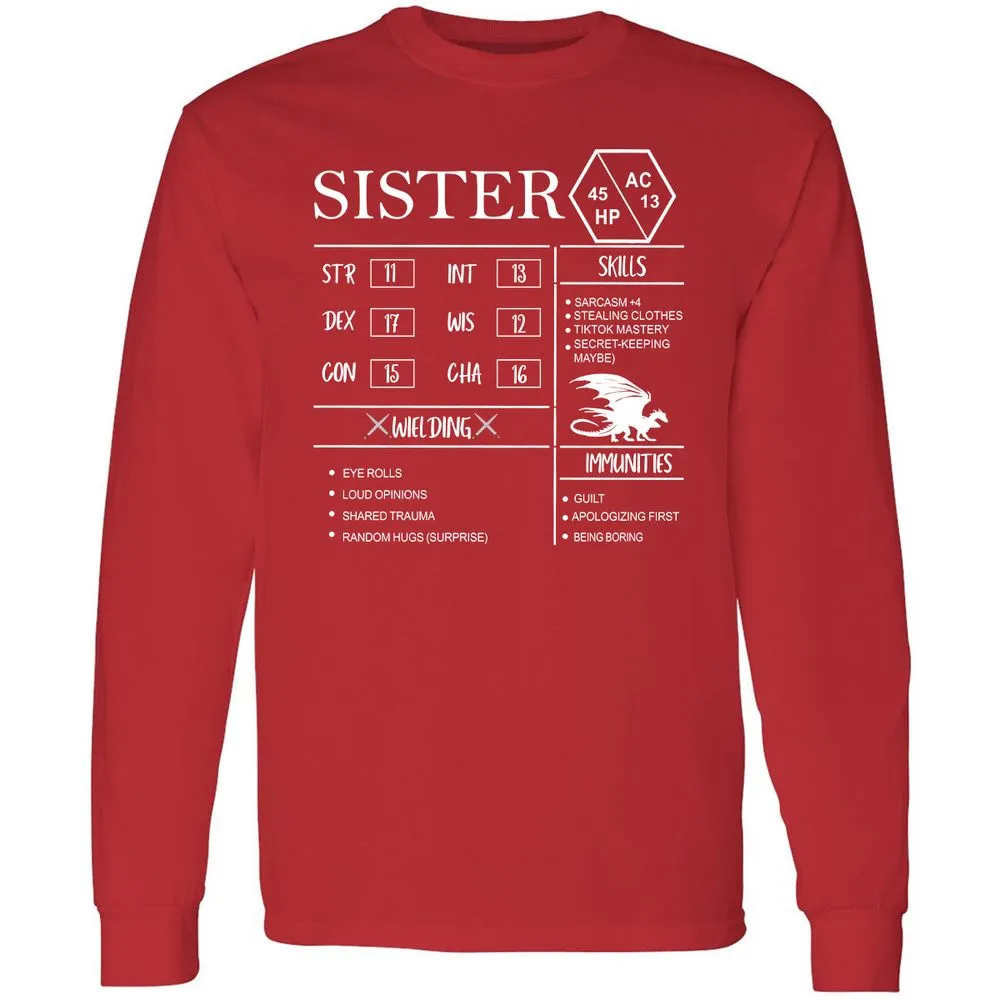 Sister Stats Long Sleeve T-Shirt - Red - 14