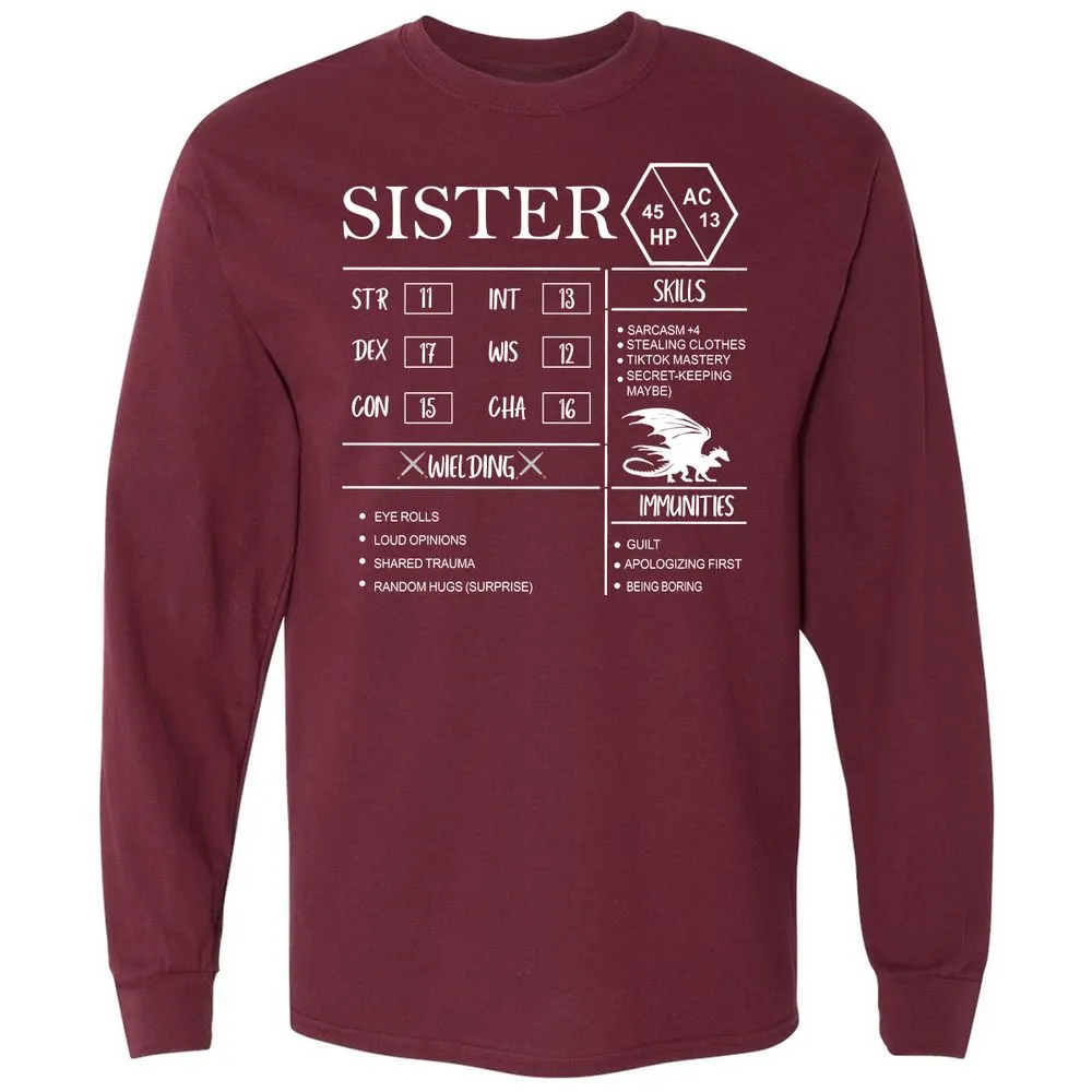 Sister Stats Long Sleeve T-Shirt - Maroon - 11