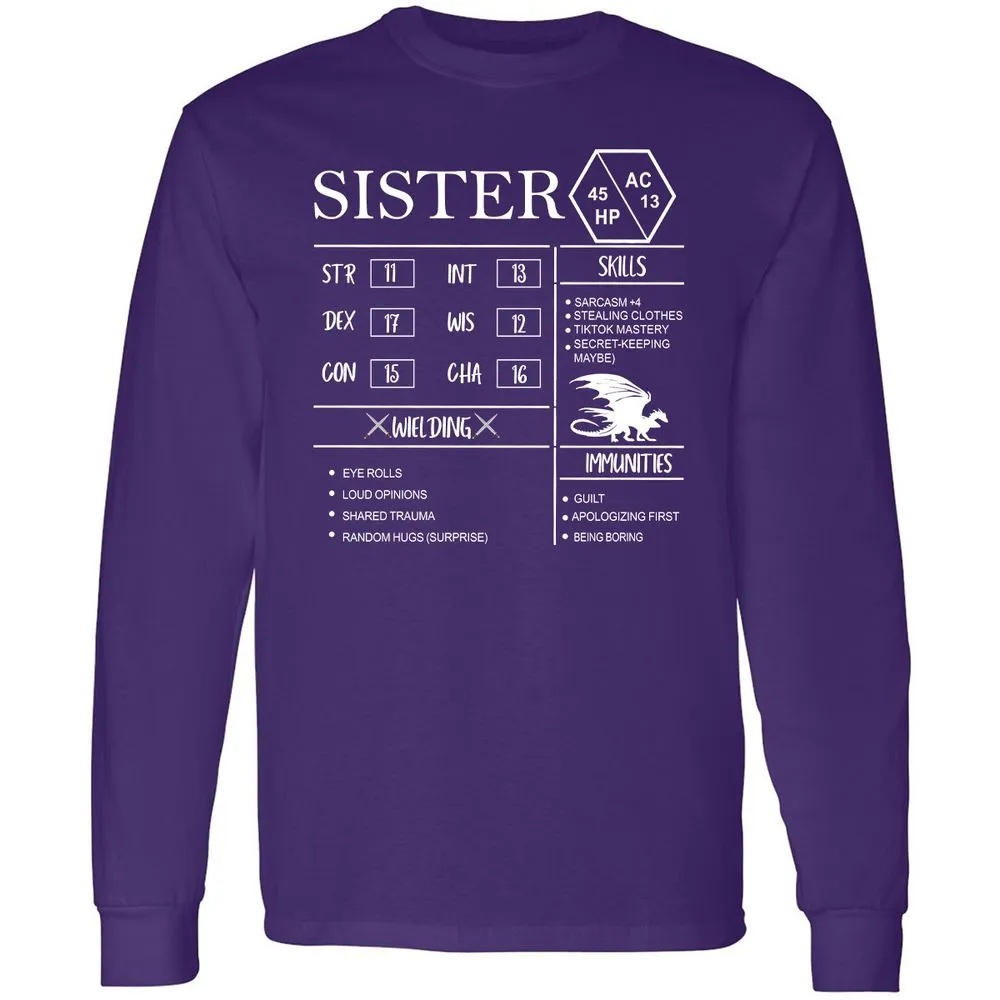 Sister Stats Long Sleeve T-Shirt - Purple - 13