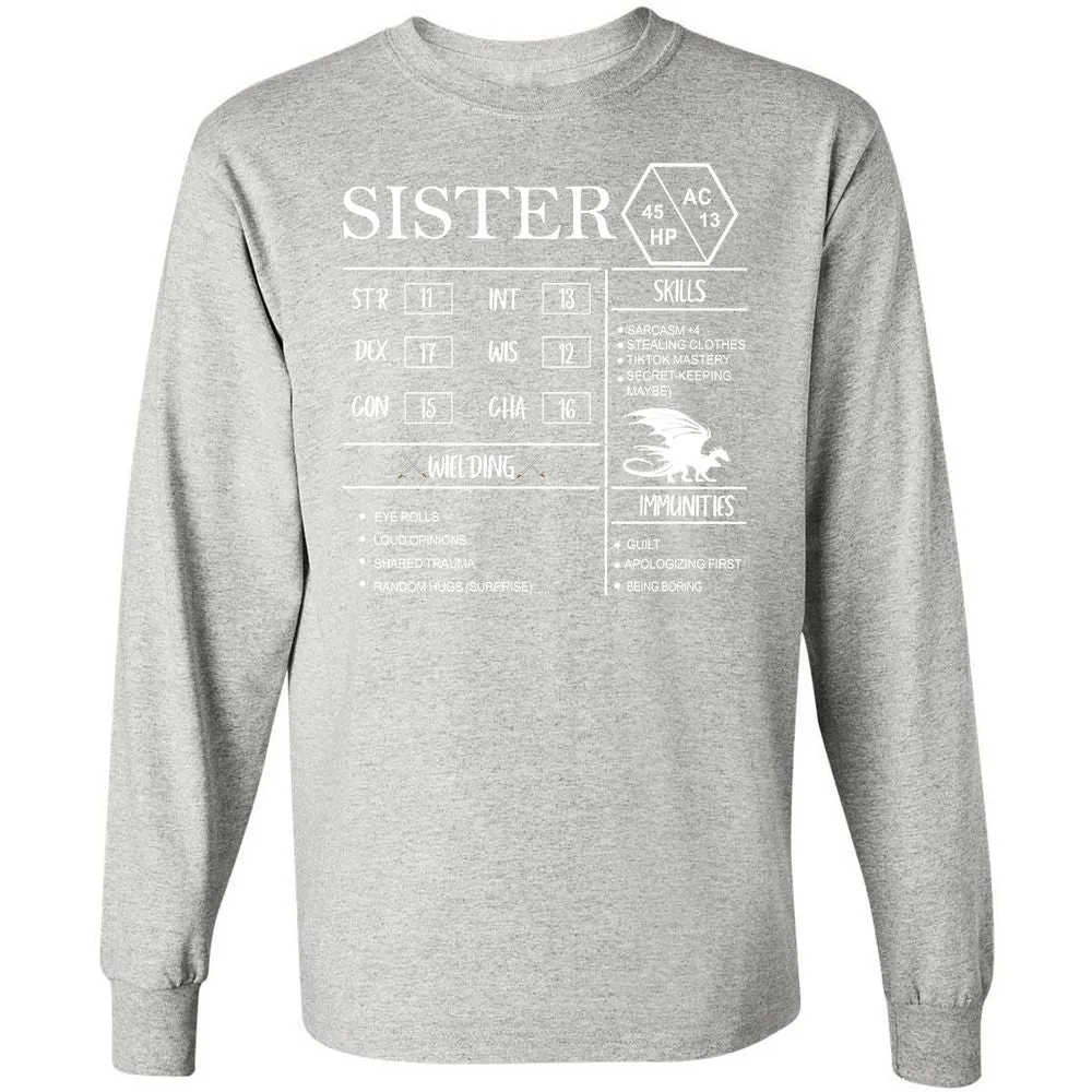 Sister Stats Long Sleeve T-Shirt - Ash - 7