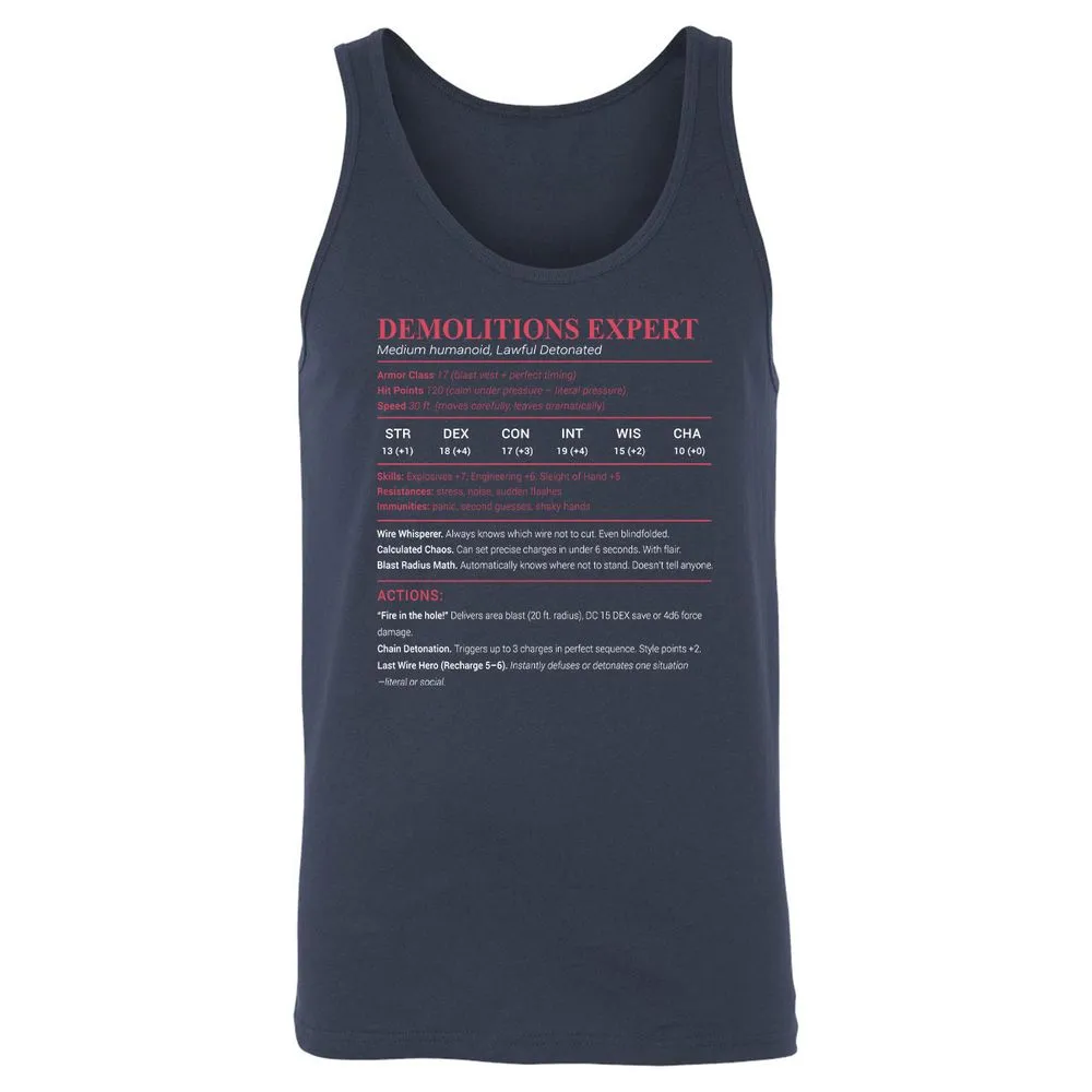 DEMOLITIONS EXPERT Unisex Jersey Tank - Navy - 2