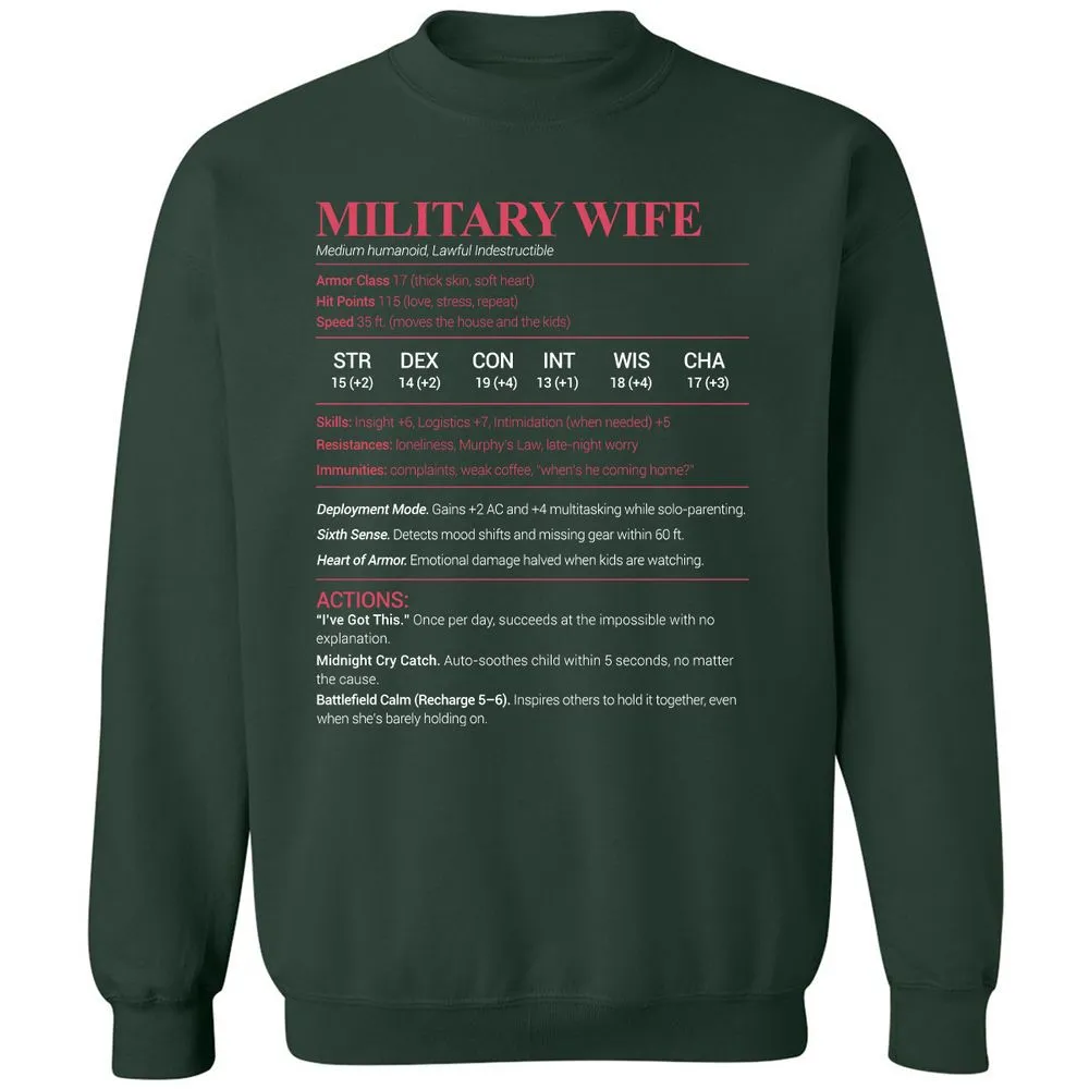 Military Wife Stats Classic Unisex Sweatshirt - Forest Green - 4