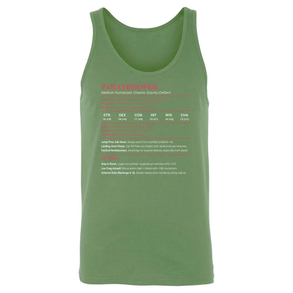 Paratrooper Stats Unisex Jersey Tank - Leaf - 10