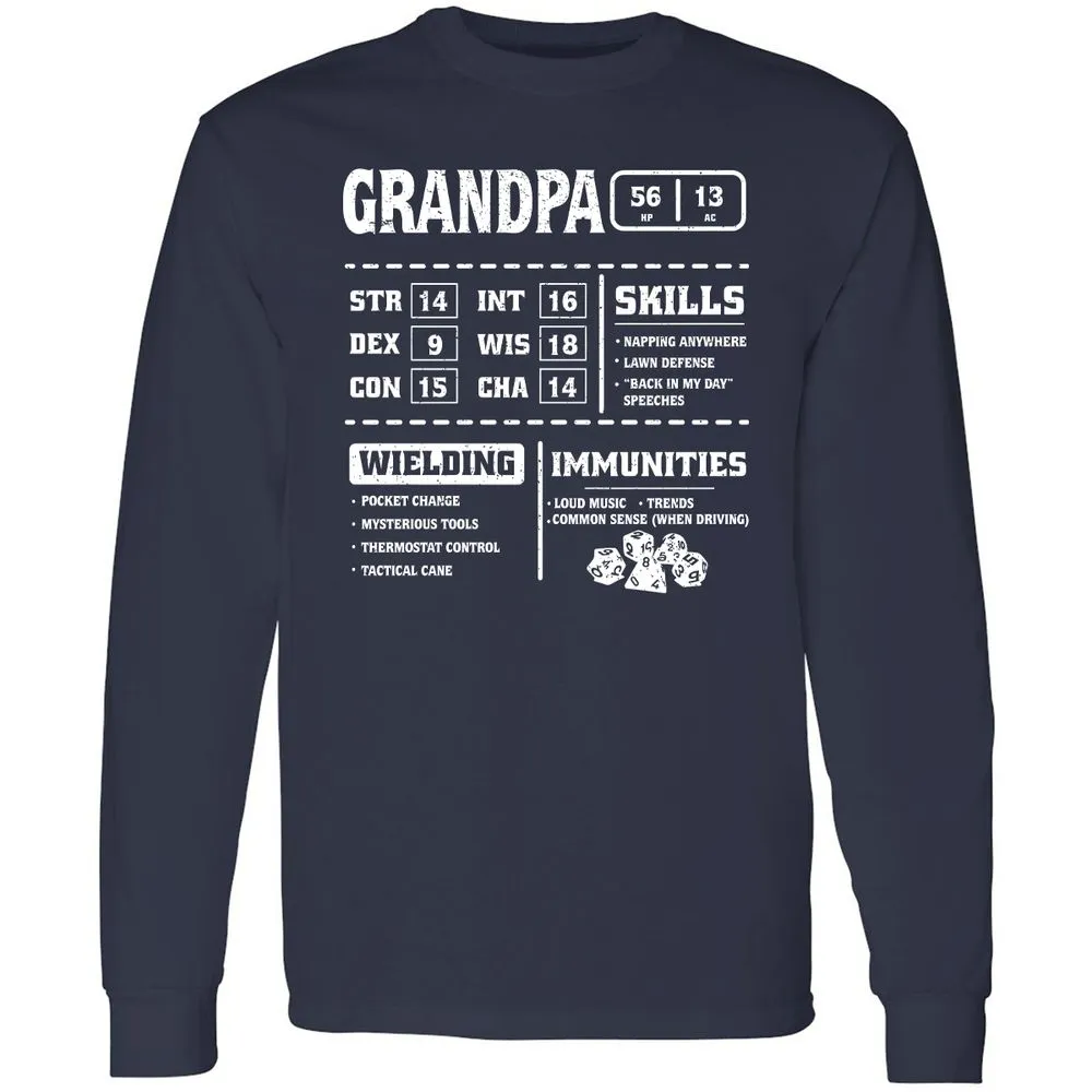 Grandpa Stats 2 Long Sleeve T-Shirt - Navy - 2