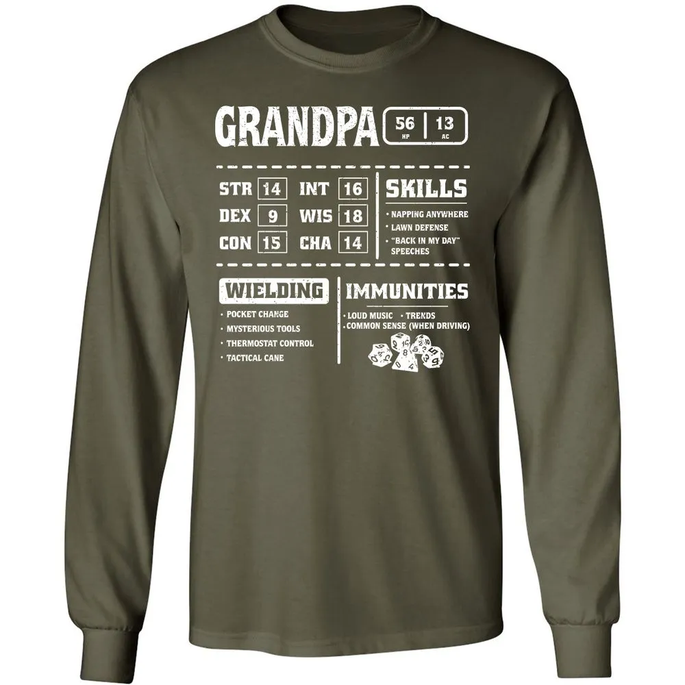 Grandpa Stats 2 Long Sleeve T-Shirt - Military Green - 16