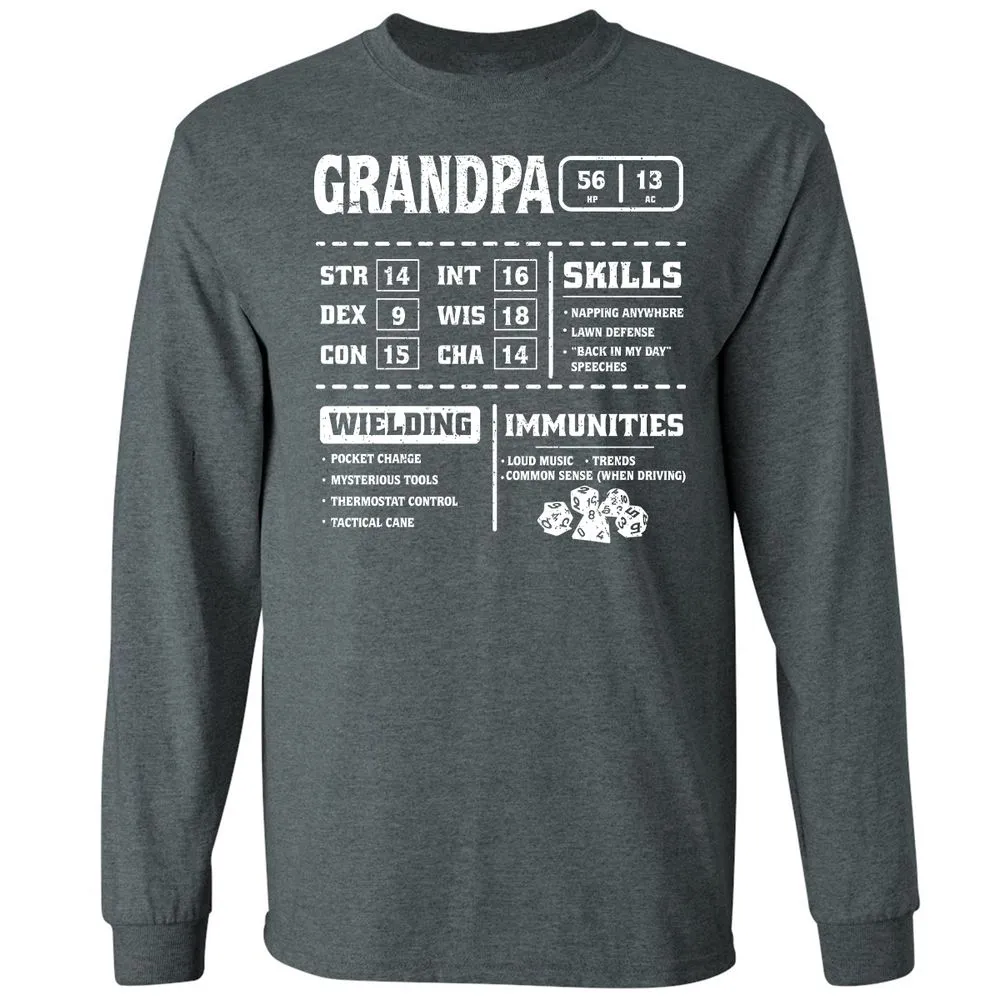 Grandpa Stats 2 Long Sleeve T-Shirt - Dark Heather - 15