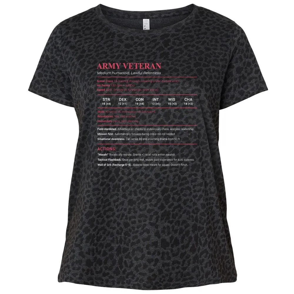 Army Veteran Ladies Curvy Jersey - Black Leopard - 11