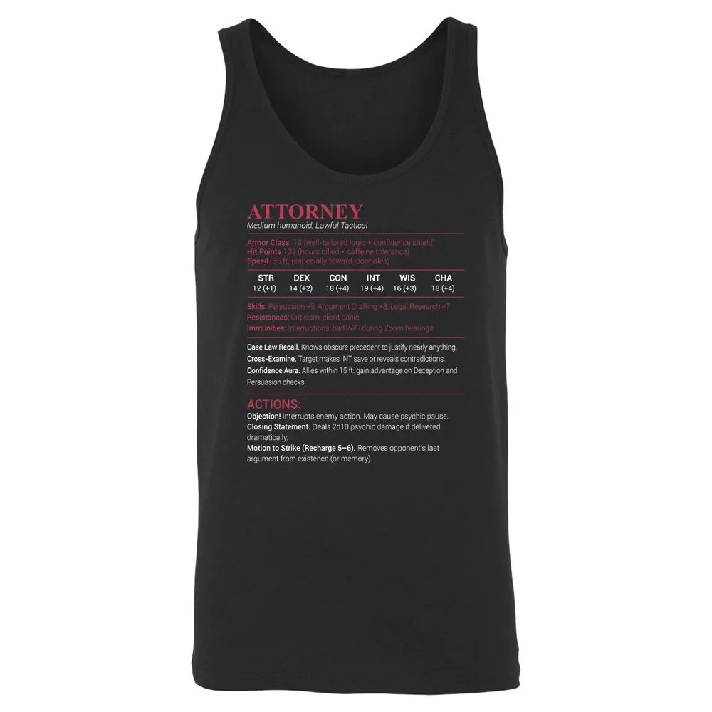 Attorney Stats Unisex Jersey Tank - Black - 1
