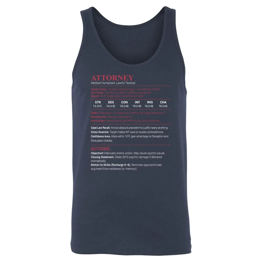 Attorney Stats Unisex Jersey Tank - Navy - 2