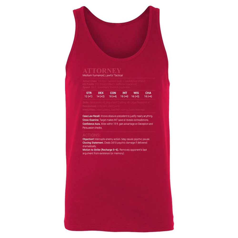 Attorney Stats Unisex Jersey Tank - Red - 11