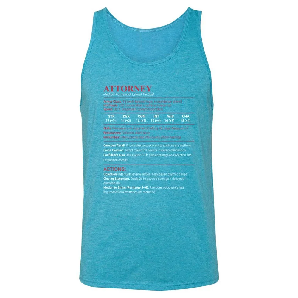 Attorney Stats Unisex Jersey Tank - Aqua Triblend - 3