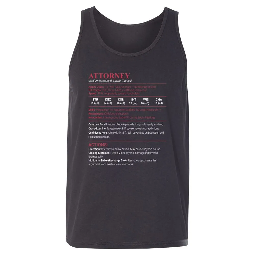 Attorney Stats Unisex Jersey Tank - Dark Grey - 7
