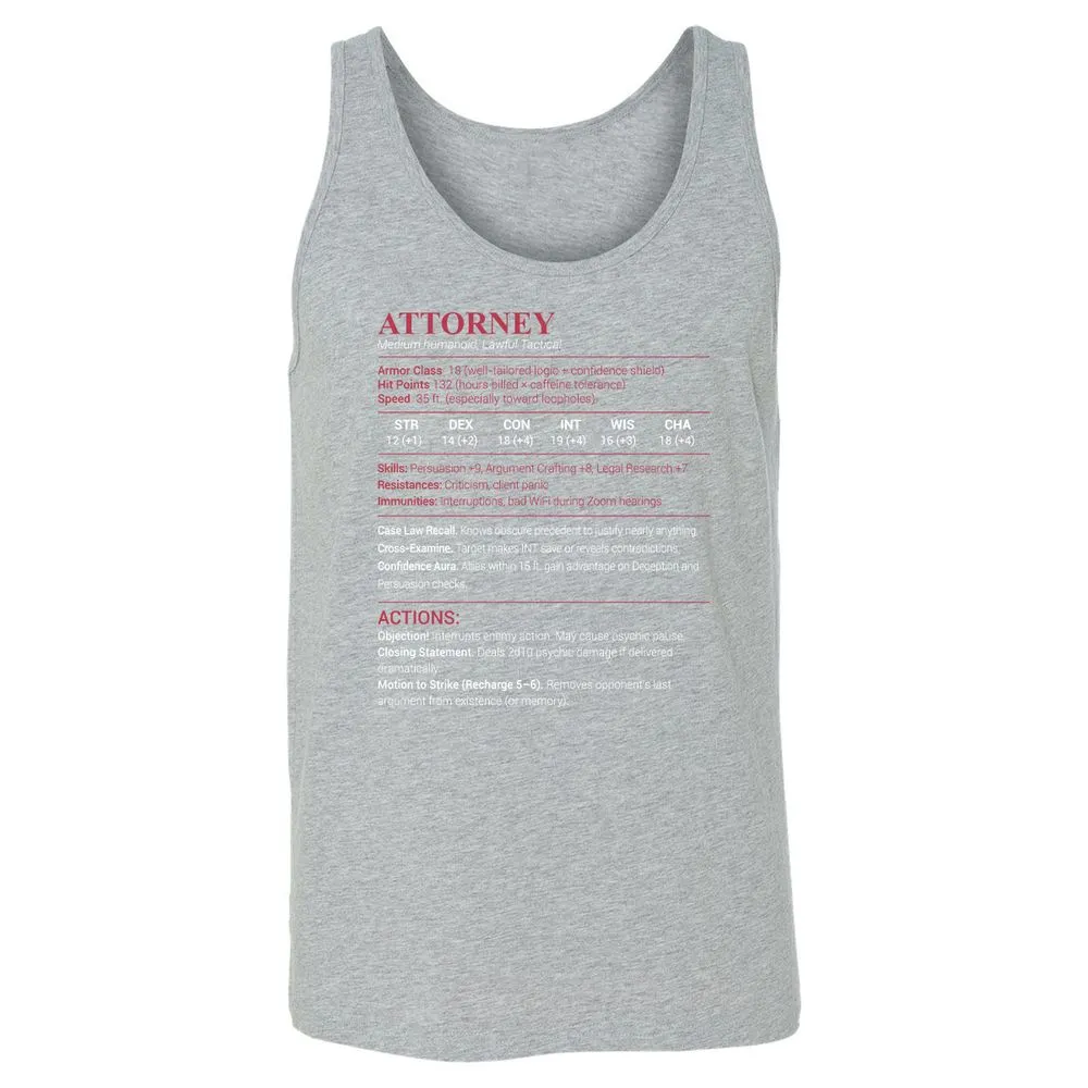 Attorney Stats Unisex Jersey Tank - Athletic Heather - 4