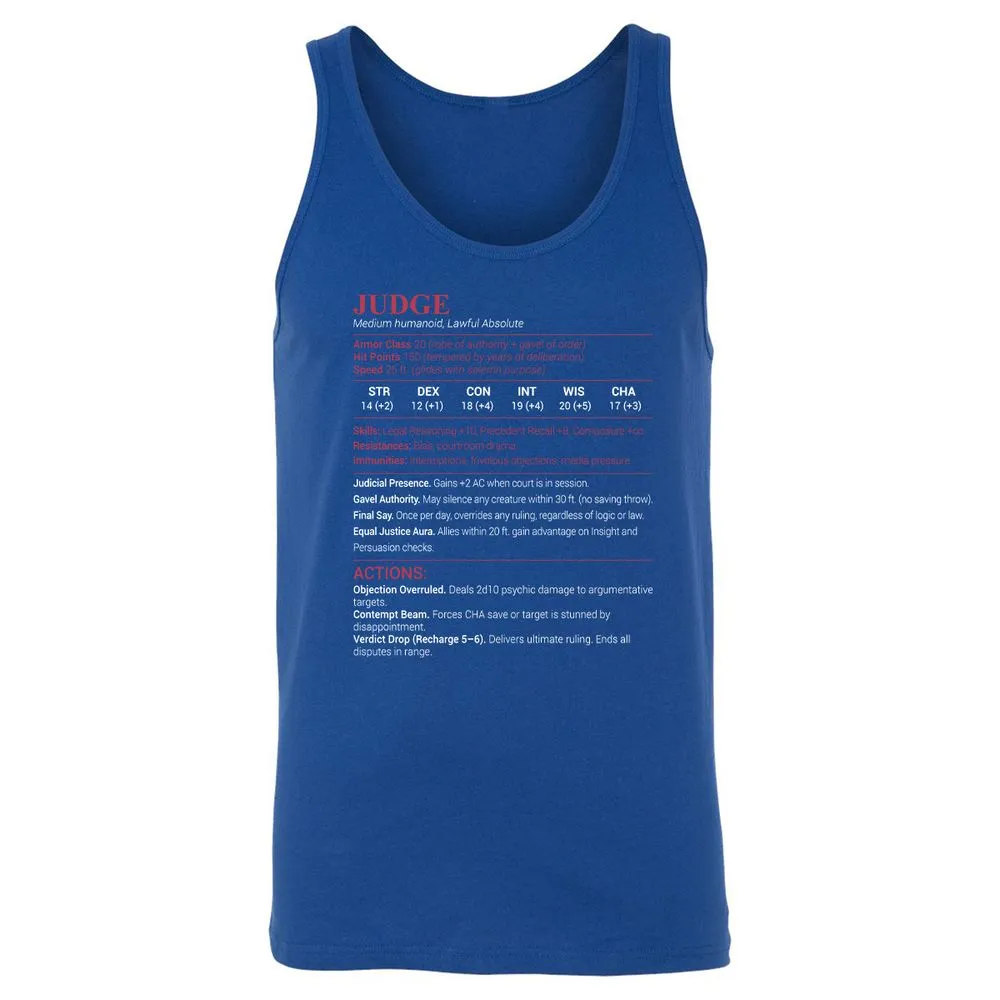 Judge Stats Unisex Jersey Tank - True Royal - 13