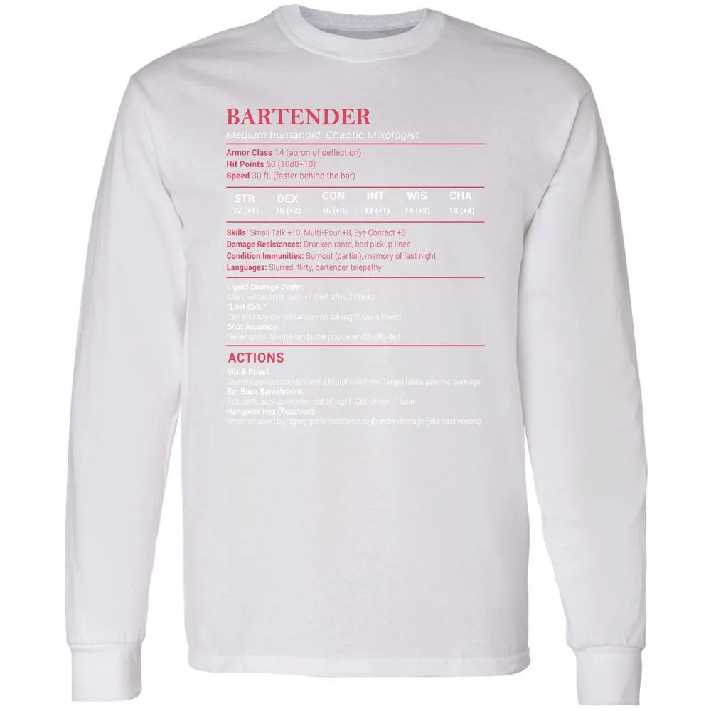 Bartender Stats Long Sleeve T-Shirt - White - 5