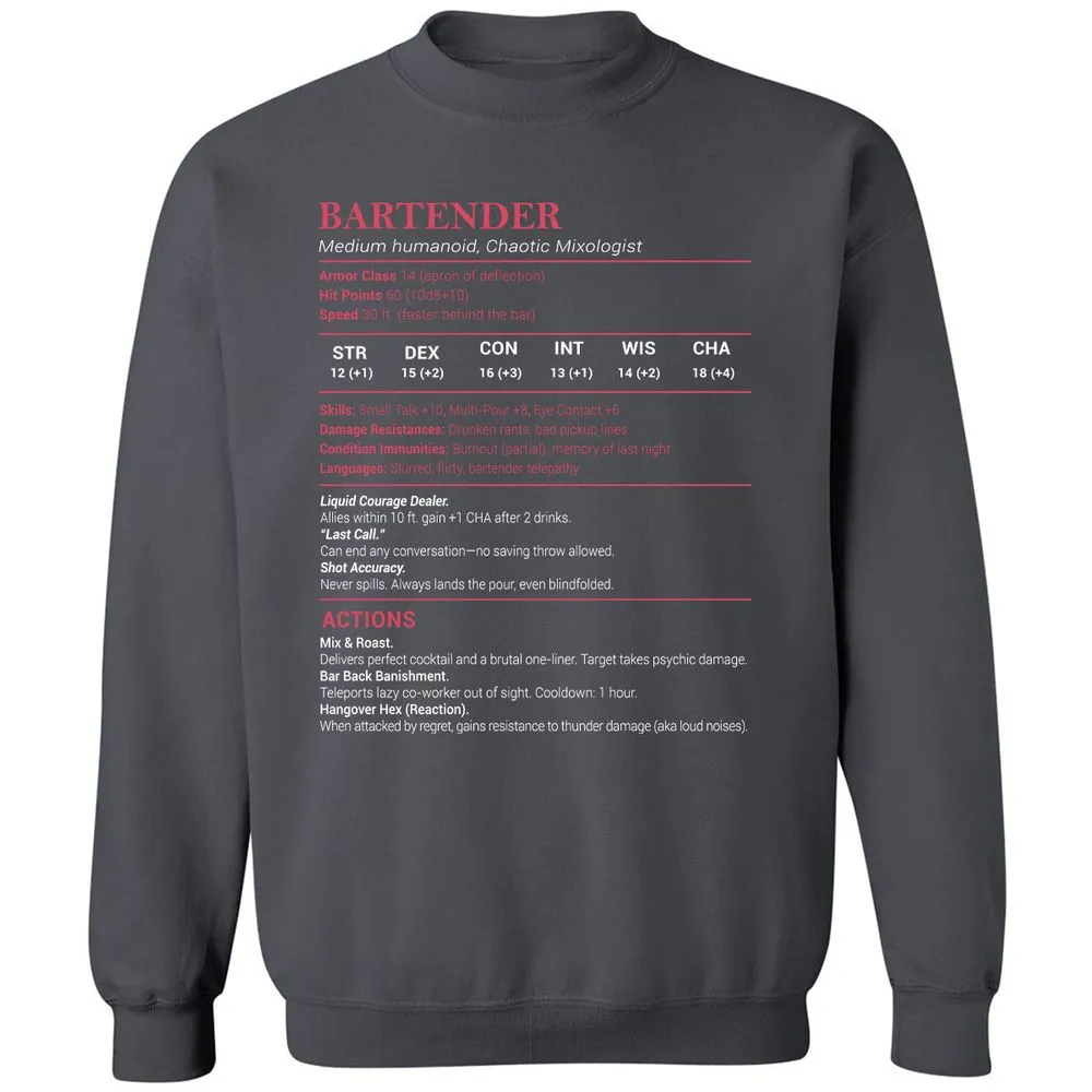 Bartender Stats Classic Unisex Sweatshirt - Charcoal - 7