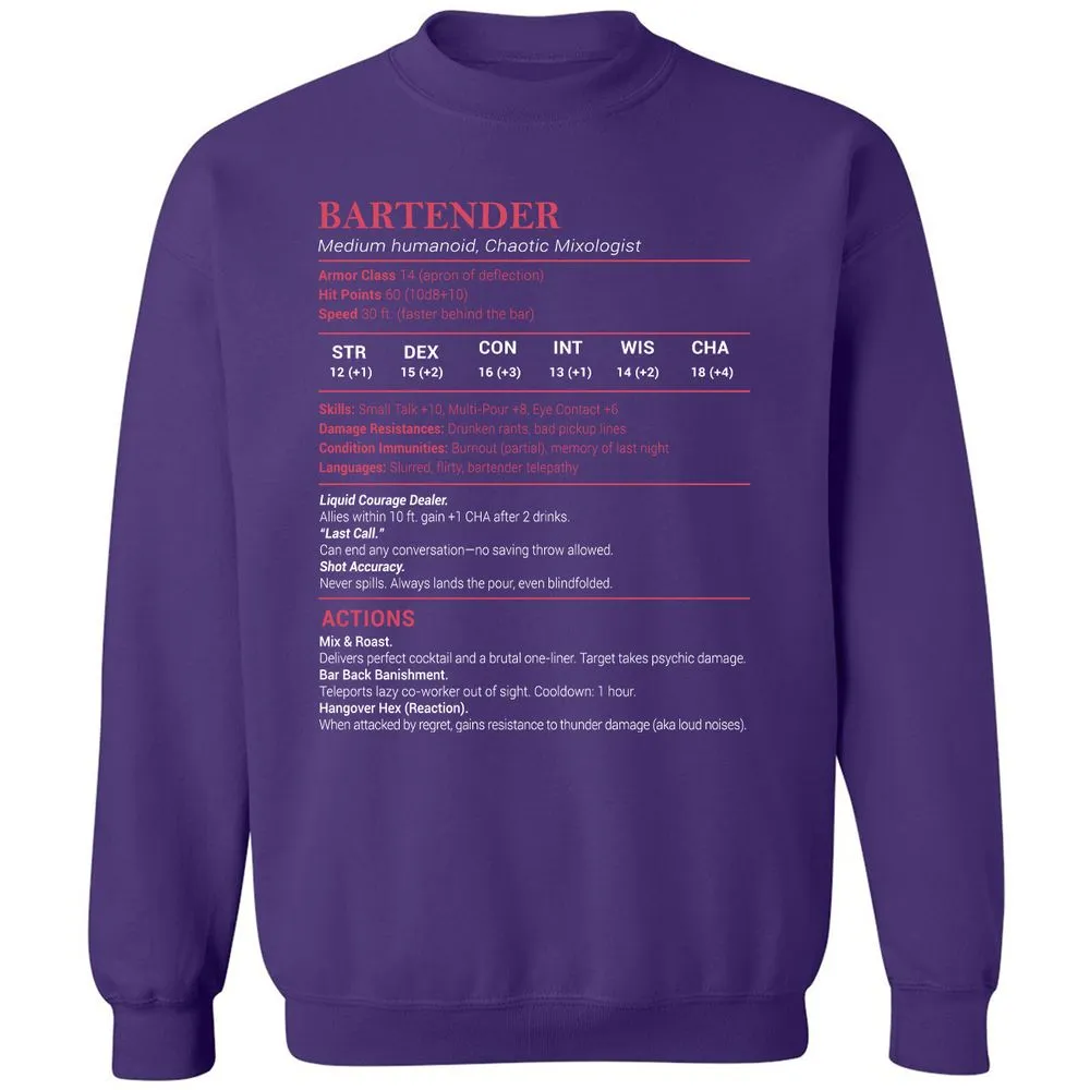Bartender Stats Classic Unisex Sweatshirt - Purple - 6