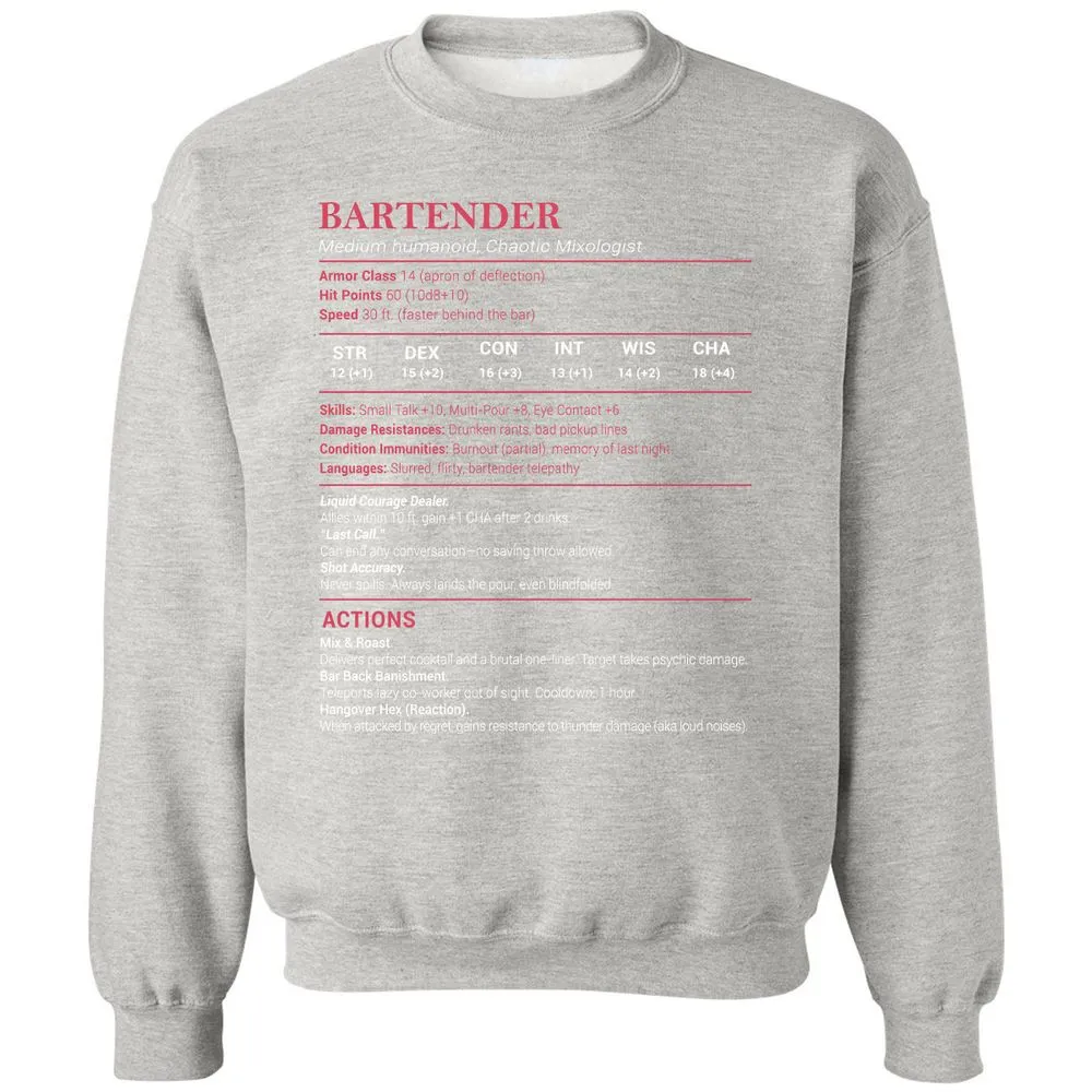 Bartender Stats Classic Unisex Sweatshirt - Ash - 8