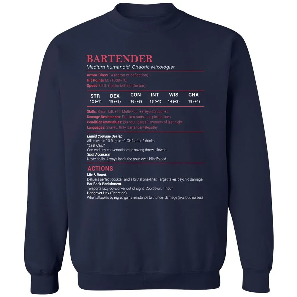 Bartender Stats Classic Unisex Sweatshirt - Navy - 2