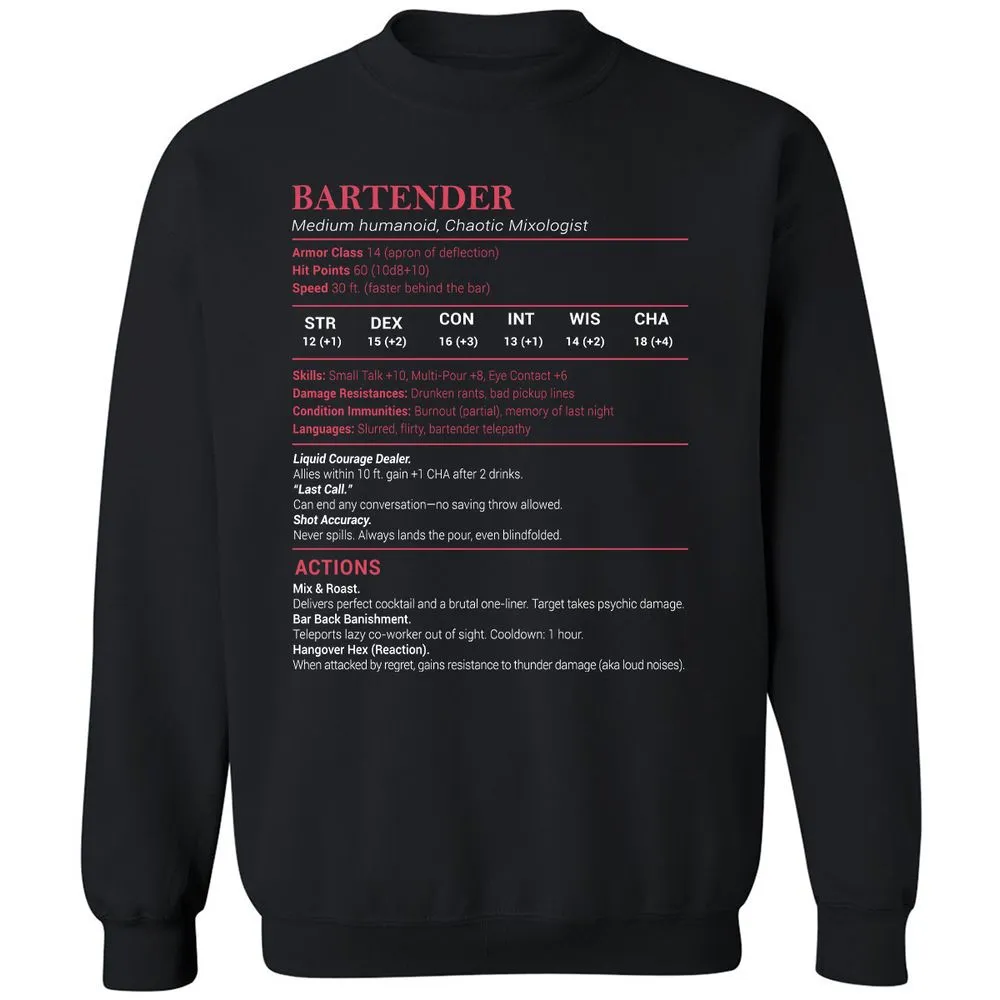 Bartender Stats Classic Unisex Sweatshirt - Black - 1