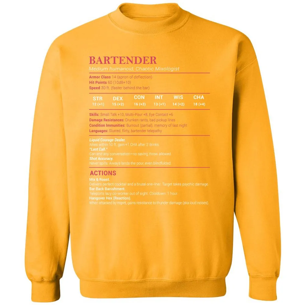 Bartender Stats Classic Unisex Sweatshirt - Gold - 11