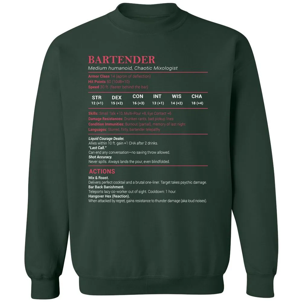 Bartender Stats Classic Unisex Sweatshirt - Forest Green - 4