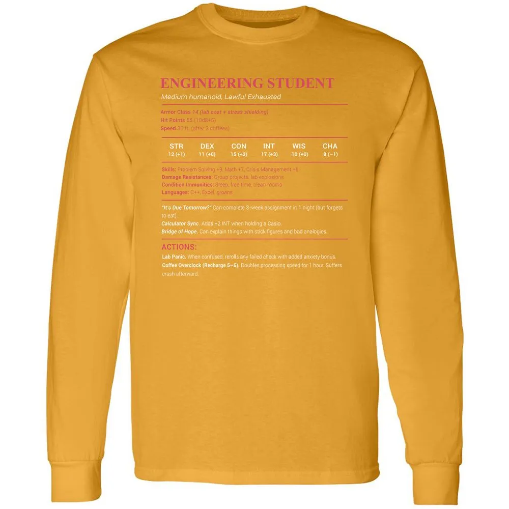 Engineering Student Long Sleeve T-Shirt - Gold - 9