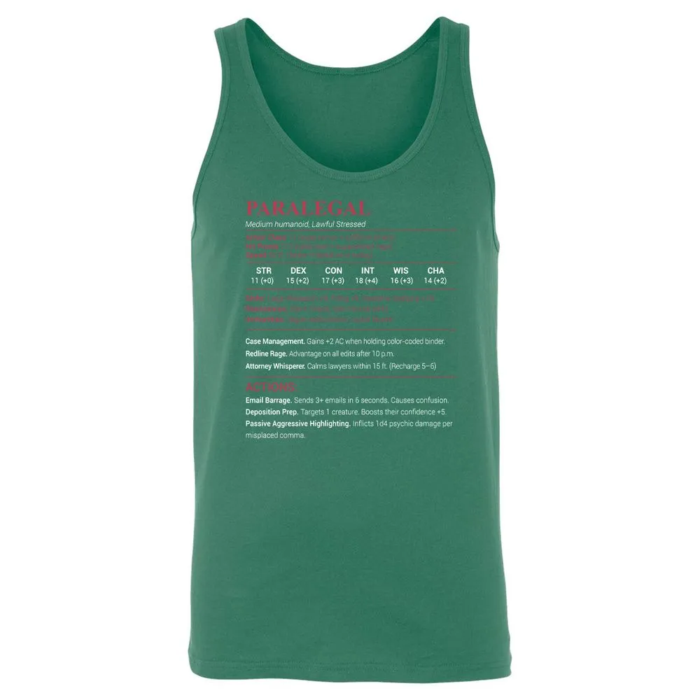 Paralegal Stats Unisex Jersey Tank - Kelly - 9