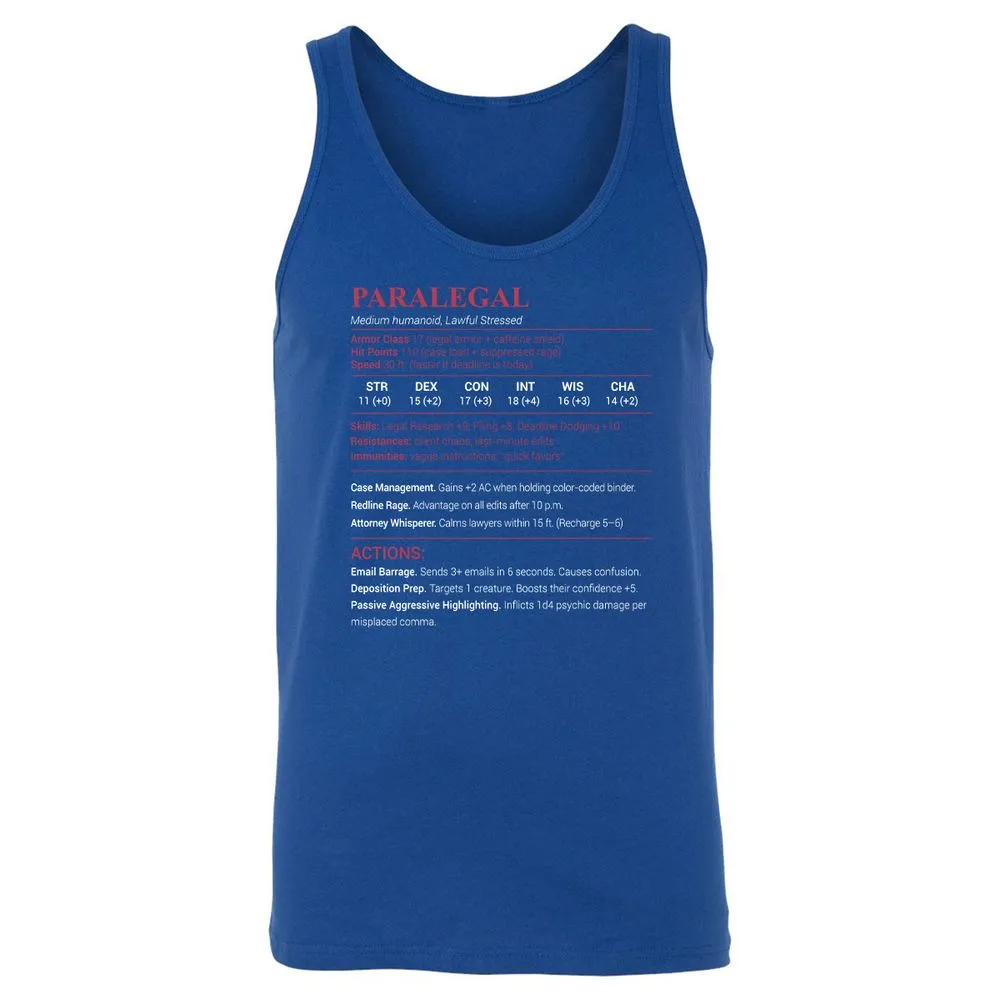 Paralegal Stats Unisex Jersey Tank - True Royal - 13