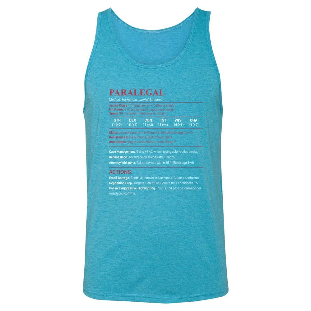 Paralegal Stats Unisex Jersey Tank - Aqua Triblend - 3