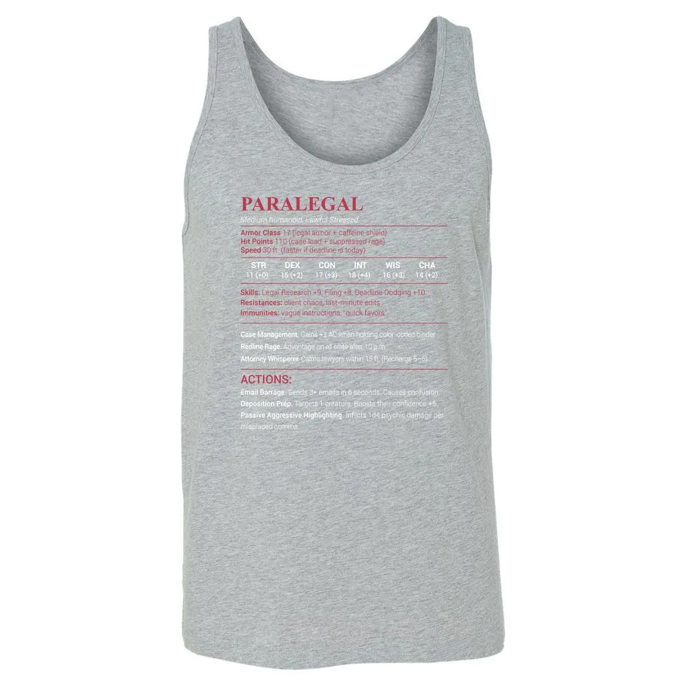 Paralegal Stats Unisex Jersey Tank - Athletic Heather - 4