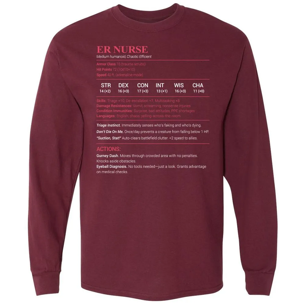 ER Nurse Long Sleeve T-Shirt - Maroon - 11