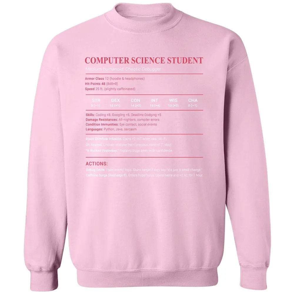 Computer Science Student Classic Unisex Sweatshirt - Light Pink - 3