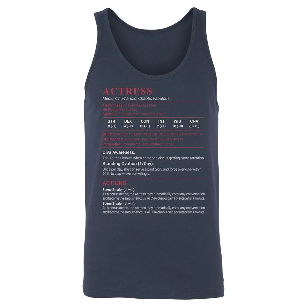 Actress Stats Unisex Jersey Tank - Navy - 2