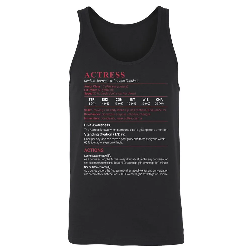 Actress Stats Unisex Jersey Tank - Black - 1