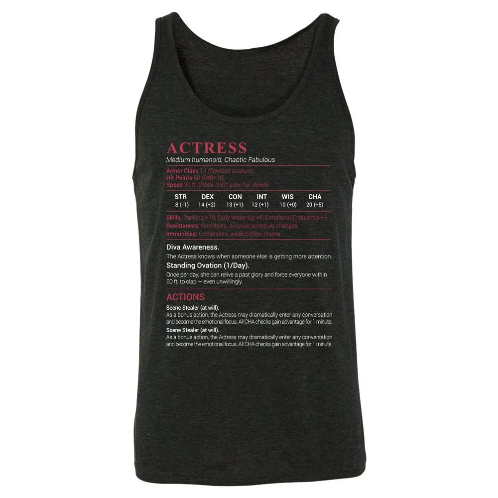 Actress Stats Unisex Jersey Tank - Charcoal Black Triblend - 5