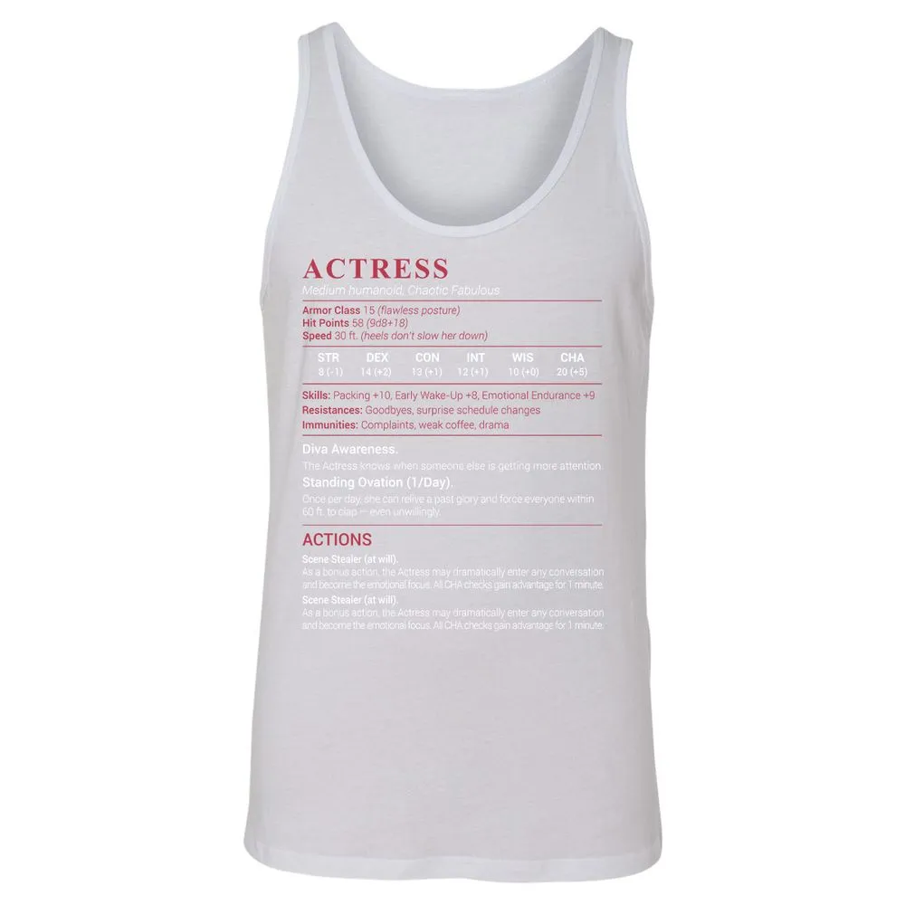 Actress Stats Unisex Jersey Tank - White - 14