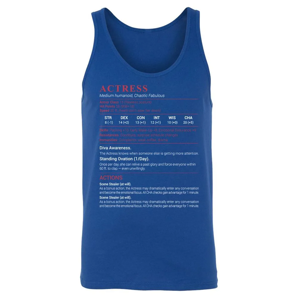 Actress Stats Unisex Jersey Tank - True Royal - 13