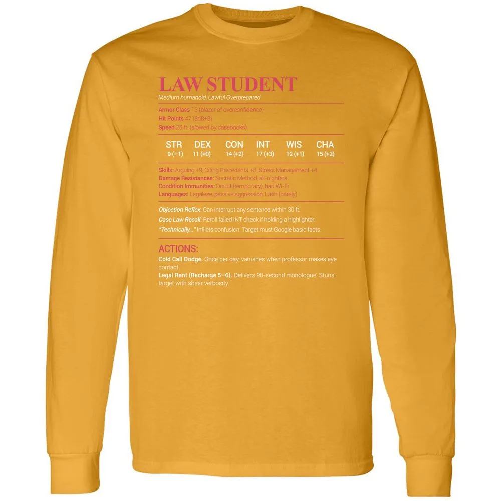 Law Student Long Sleeve T-Shirt - Gold - 9